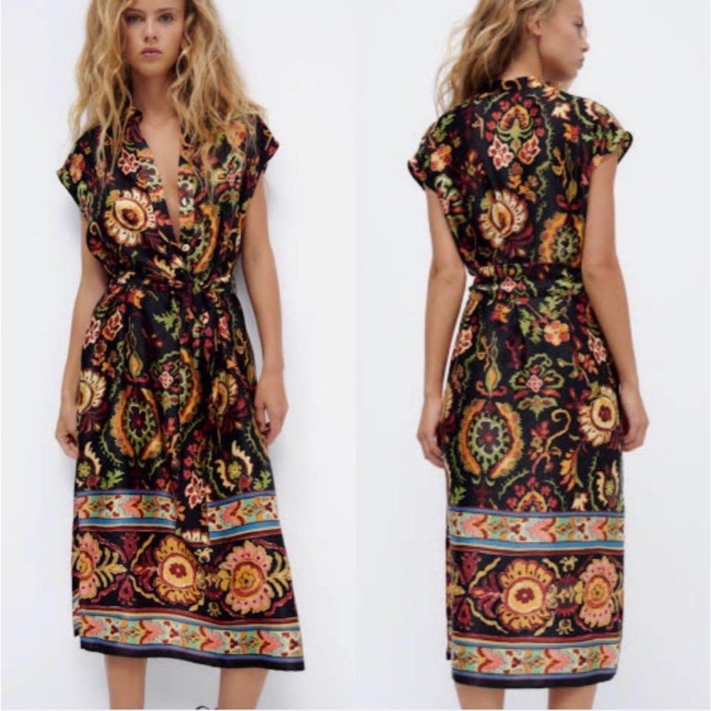 Zara women’s printed tunic midi dress size small